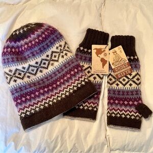 Alpaca/Acrylic Wool Hat and Glovelettes Set
